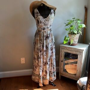 NATURA Elegant Long Palm Print Dress size M
